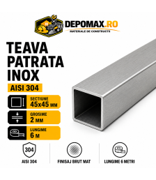 Teava patrata inox AISI 304, 45 x 45 x 2 mm, 6 metri